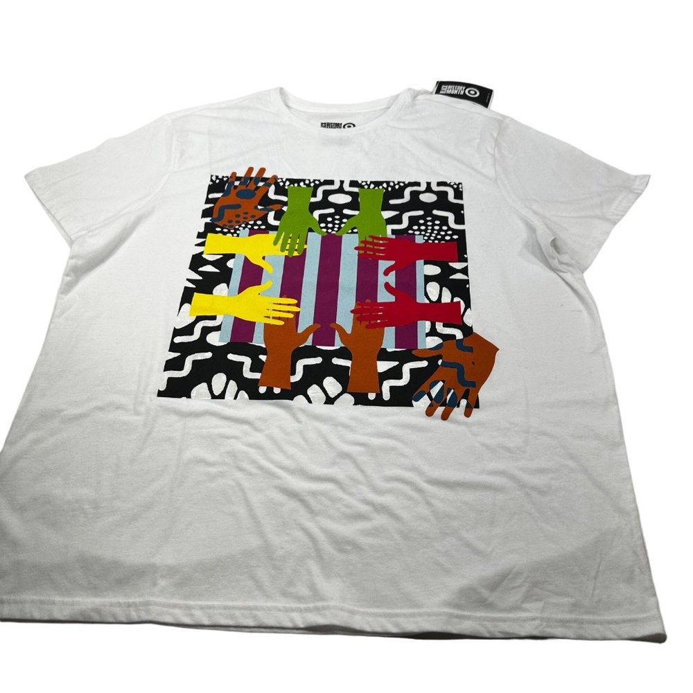 Black History Month Adult Size XL Tee Shirt Short Sleeve Hands Graphic White New